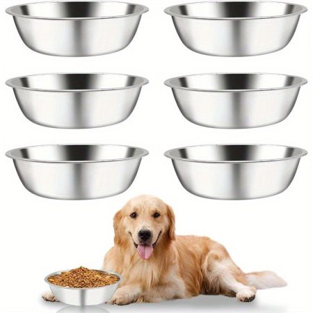 6pcs Large Stainless Steel Dog Bowls Replacement Metal XL Pet Puppy Food Water Bowl Set Suit for Indoor Outdoor Dog Feeding Dish for Small Medium Large Dogs Dishwasher Safe 8.9 in