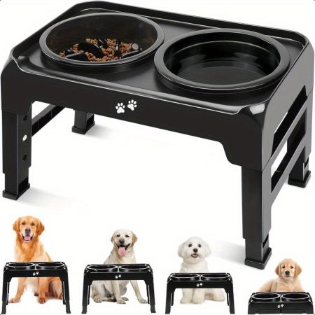 Elevated 2in1 Dog Feeder with Slow Feeder and Water Bowl 4 Heights Adjustable Raised Stand NonSlip Food Bowl for Medium Large Dogs Black