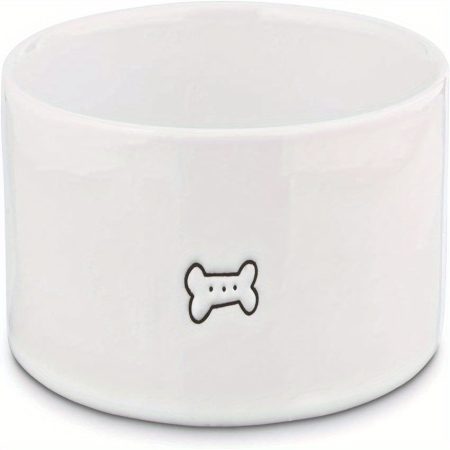 EveryYay 6-Cup Modern Ceramic Dog Bowl with Cute Bone Design - Durable, Easy-Clean Pet Food Dish for Medium Dogs, White