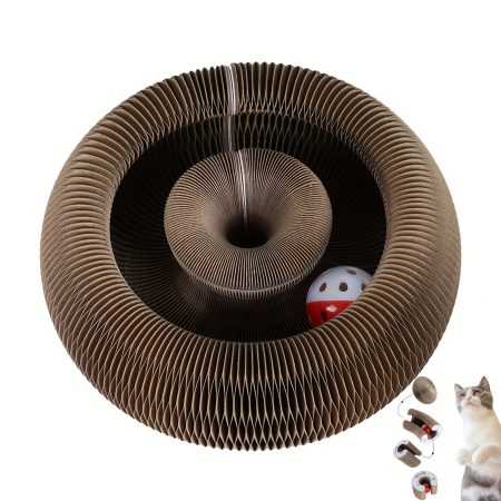 Foldable Magic Organ Cat Scratching Board with Cat Ball Toy - Interactive, Durable, and High-Quality Cardboard Cat Scratcher for Indoor Play, Pet Claw Care, and Space-Saving Design, Brown, Cat Toys