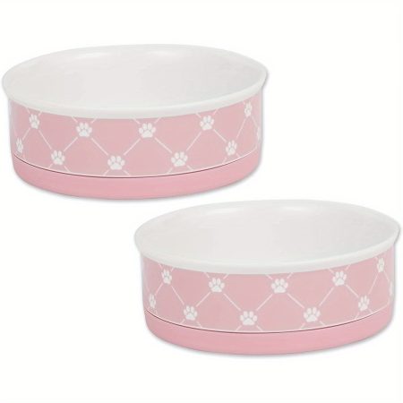 Trellis Paw Print Pet Bowl, Dishwasher Safe, Non- Slip, Medium 6x2, Bubble Gum, 2 Count