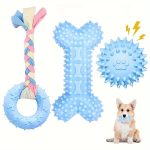 3pcs Puppy Chew Toys for Small Dogs - Soft Rubber Teething Relief Set with Durable Rope Bone, Spiky Ball & Ring, Interactive Outdoor Pet Toy Kit, Puppy Toys
